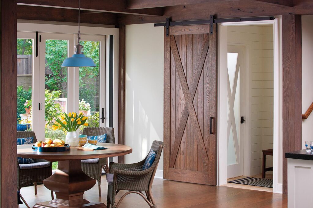 TruStile Interior dining room with barn door.