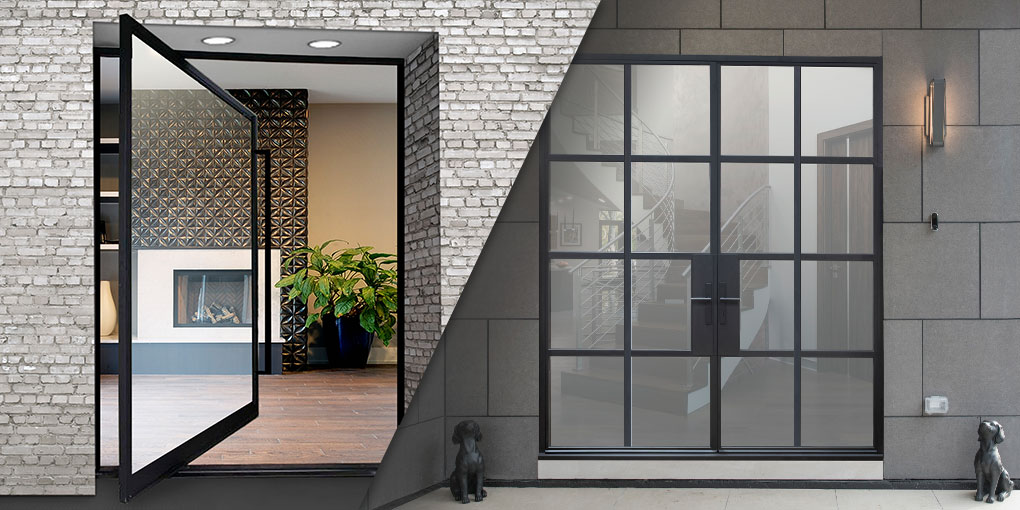 A glass door set within a brick wall, providing a glimpse of what lies beyond.