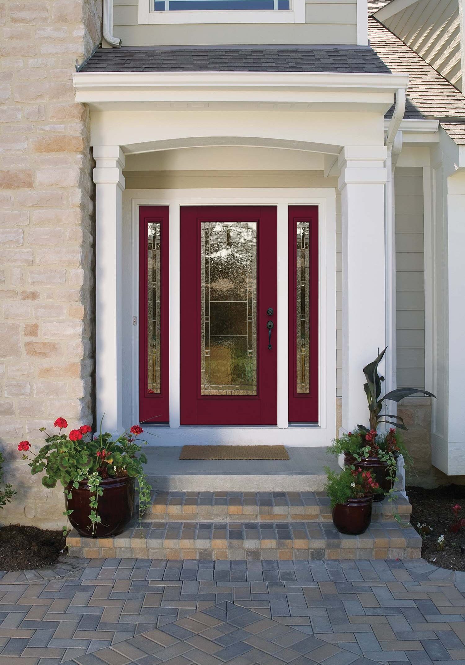 Fiber-Classic Mahogany Collection, Maple Park Glass, Door – FCM900, Sidelites – FCM812SL, Finish – Cabernet